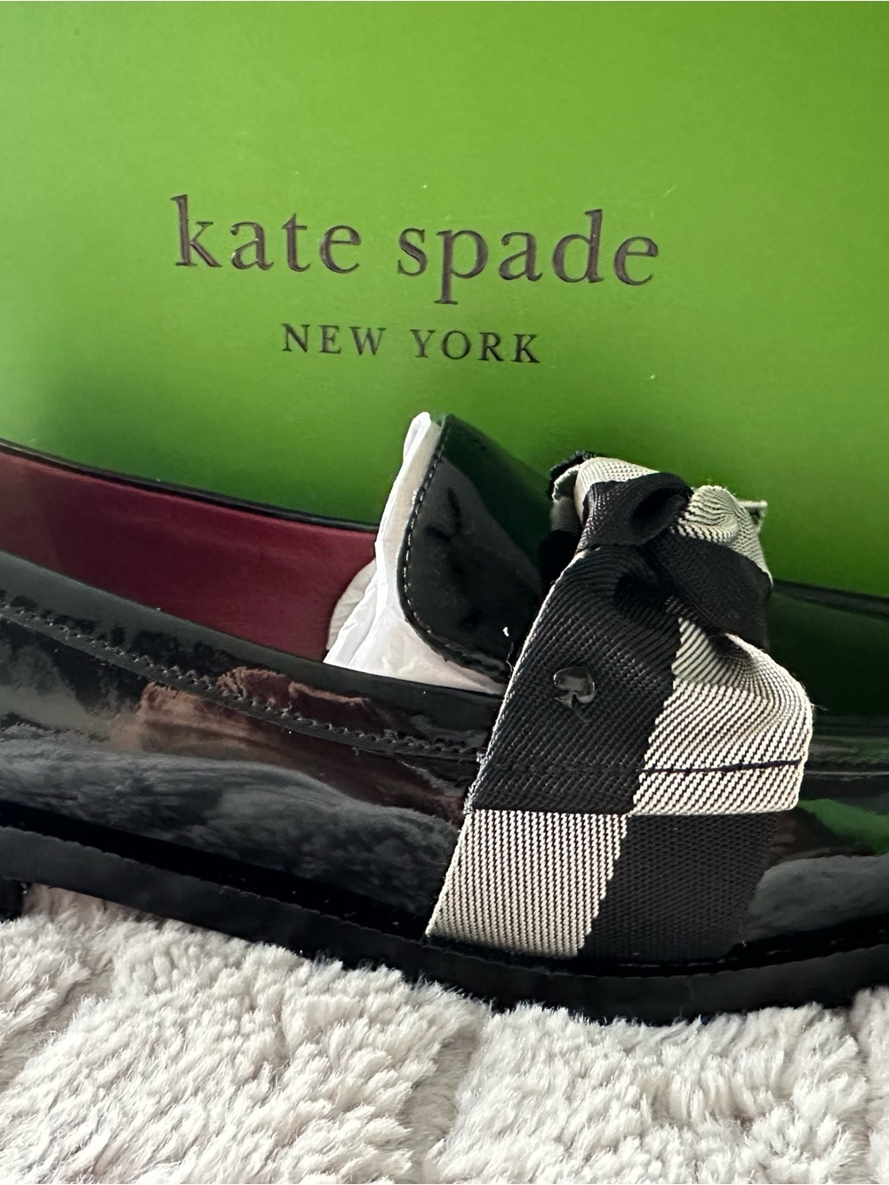kate spade Black Patent Girls Bow-Trim Ballet Flat